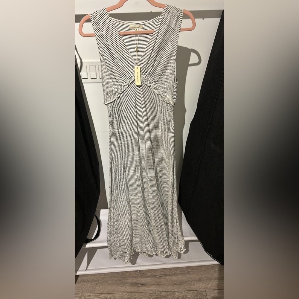 Max Studio Striped Midi Dress in White and Black